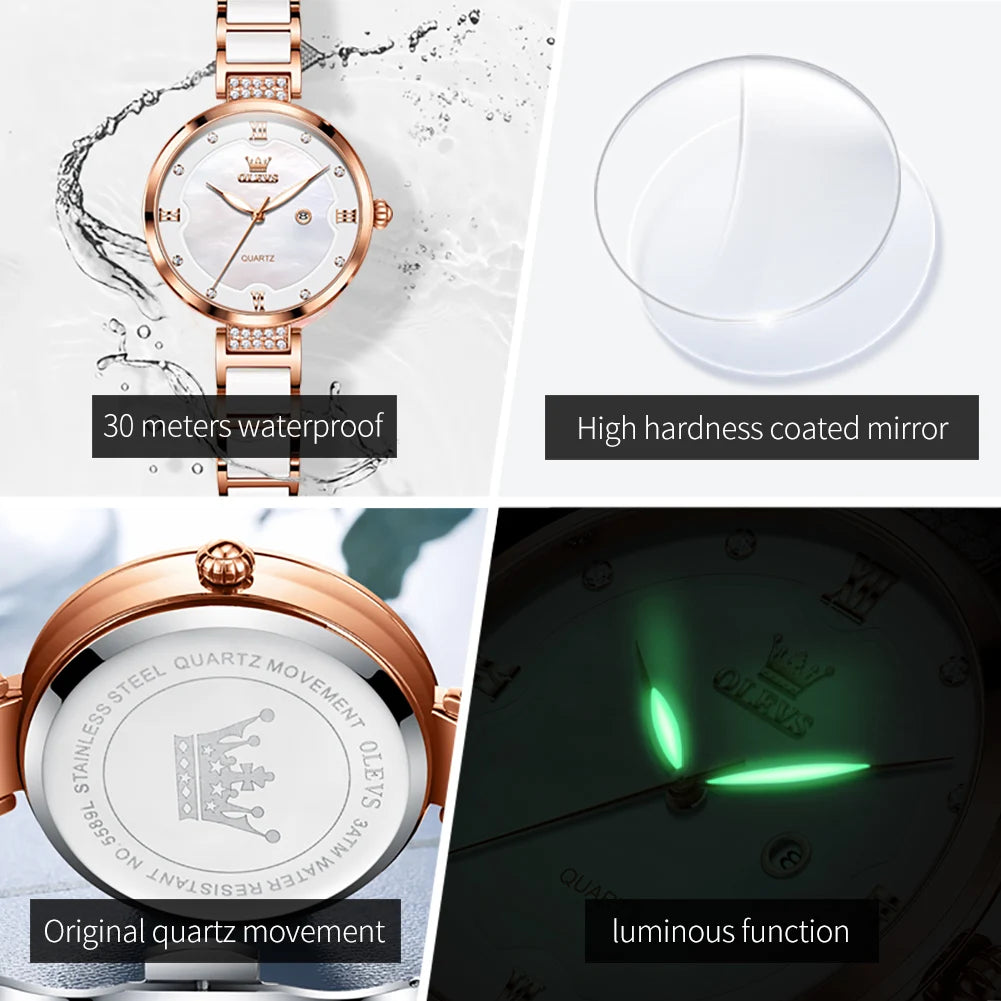 OLEVS 5589 Top Luxury Diamond Quartz Women Watch Fashion Elegant Rose Gold Waterproof Women Watch Brand Bracelet Set Reloj Mujer
