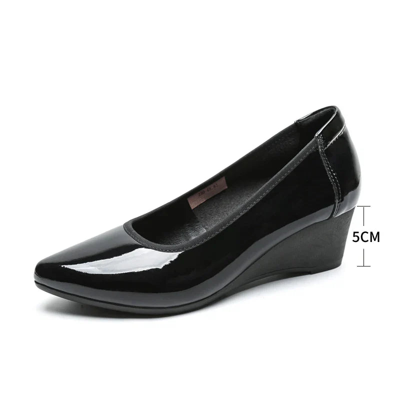 Sexy Pointed Toe Shoes Patent Leather Women Heels 2025 Women's Moccasins Elegant Woman Heeled Shoes Wedge Heel Slip-on Lolita 33