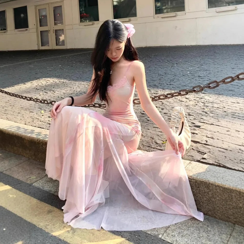 Rendering Floral Dress Women's Summer Super Fairy Gauze Skirt Sexy Hip-hugging Waist Slim Fishtail