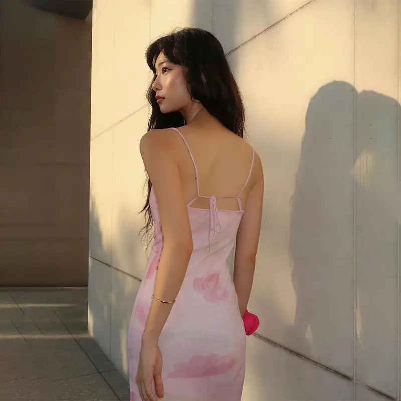 French Sexy Double-layer Gauze Sling Dress Female Summer Spice Girl Slim Hip Dress