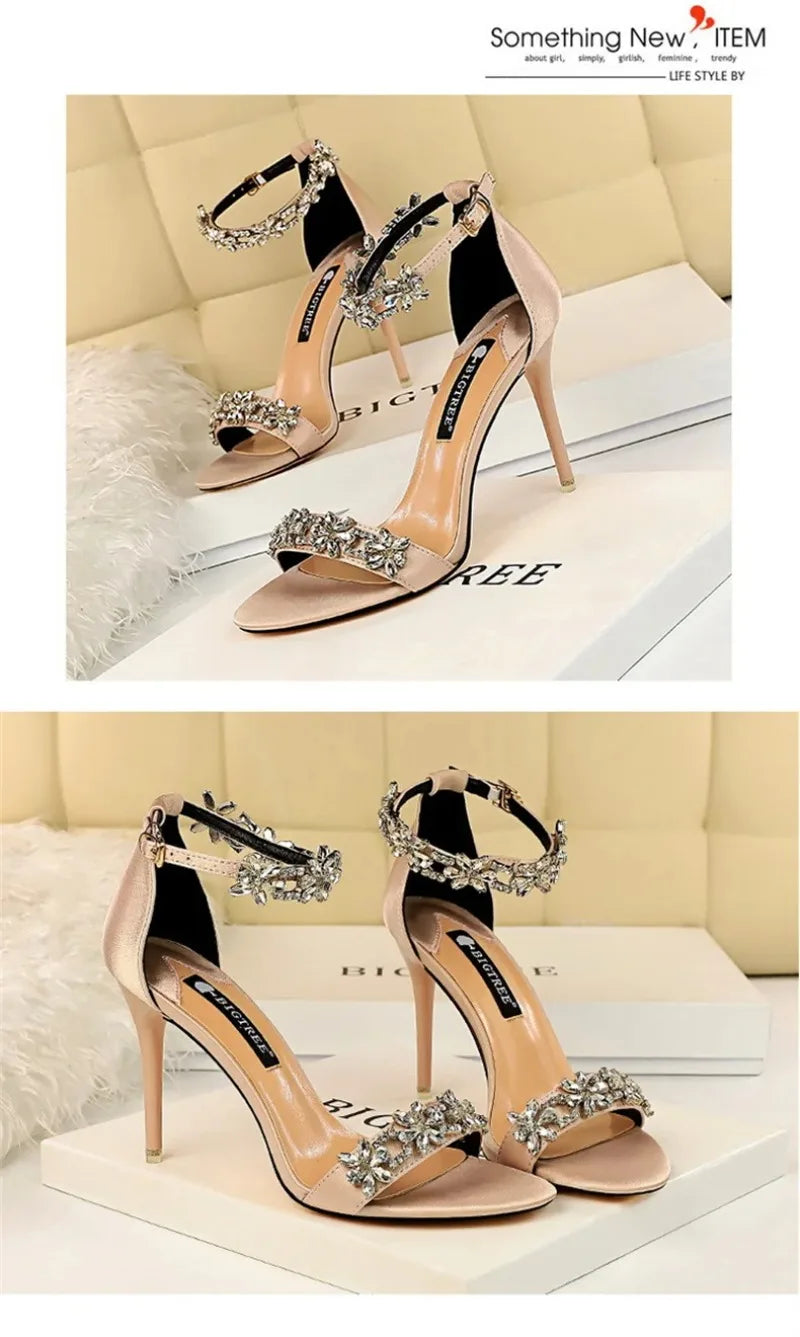 Fashion Designer Women's Shoes Luxury Rhinestone High Heeled Sandals for Woman Summer New Open Toe Casual Shoes Sandalias Mujer