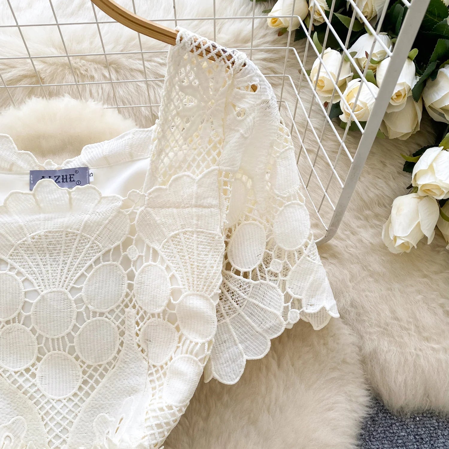 France Elegant Fashion Slim Evening Dress Women Hollow Out Lace Crochet Party Dress Female Casual Chic High End Clothing New