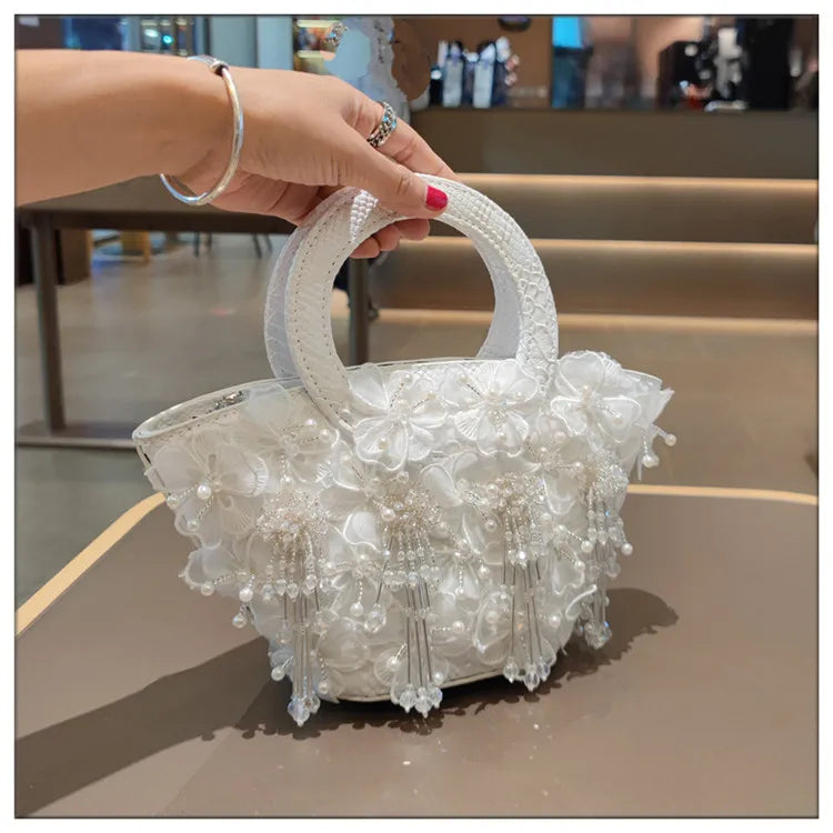Tassel Flower Ita Bag Women New Shoulder Crossbody Sac A Main Lace Women's Bag Bucket Female Leather Handbag