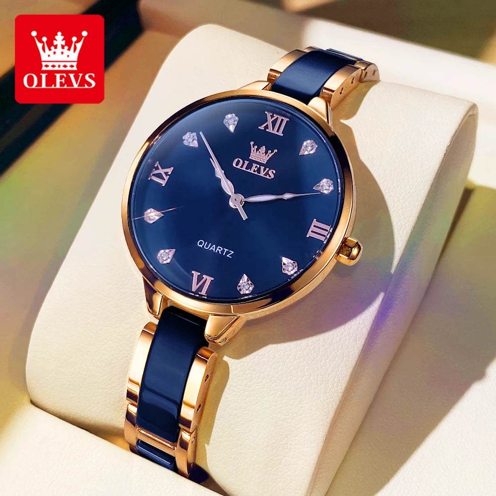 OLEVS Women's Watche Waterproof Ceramic Genuine Quartz Watch High Beauty Gift for Girlfriend Fashion Famous Watch Top Wristwatch