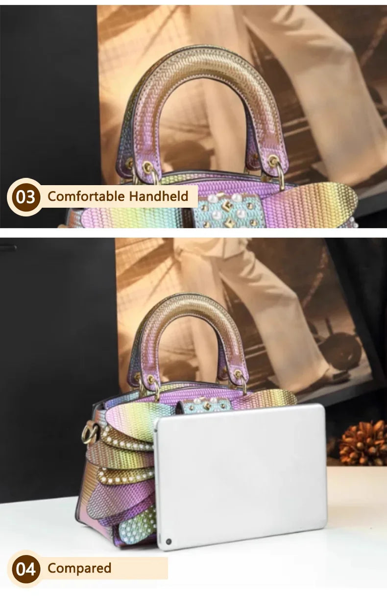 2025 new riveted wing hand-held women's bag, colorful chain crossbody single-shoulder dinner buns mother bag