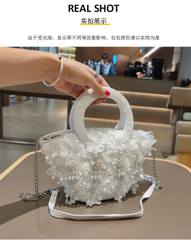 Tassel Flower Ita Bag Women New Shoulder Crossbody Sac A Main Lace Women's Bag Bucket Female Leather Handbag
