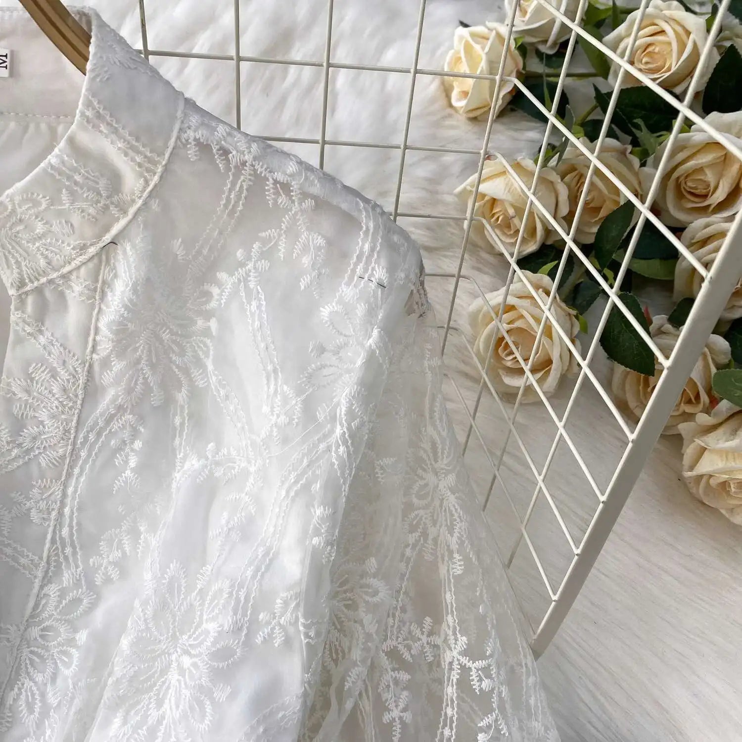 Autumn Embroidery Formal Evening Luxury Dress For Women Long Sleeve Crochet Lace Summer Dresses Single Breasted Party Vestidos