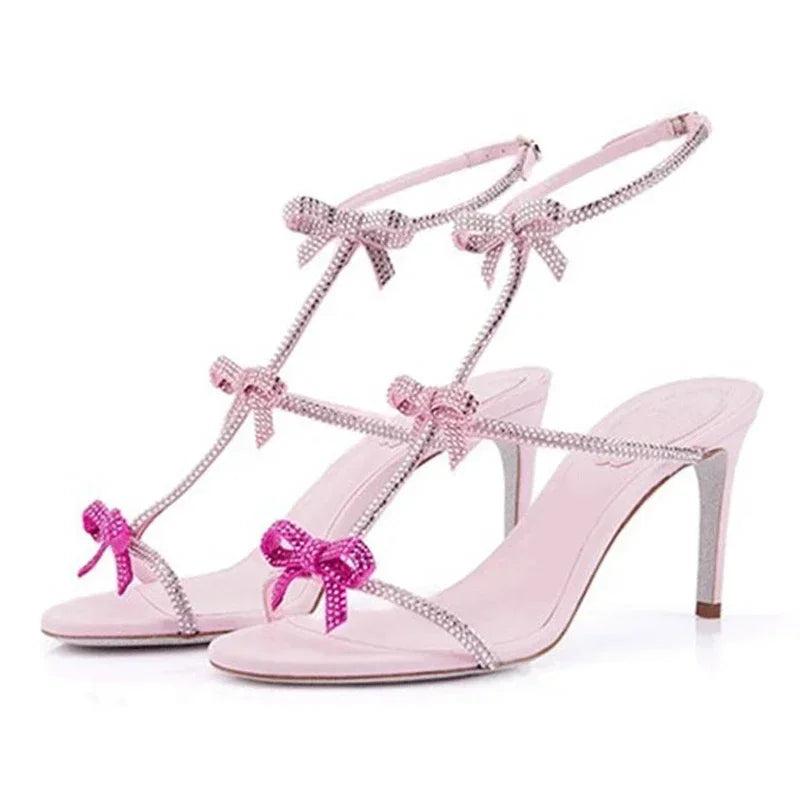 Aneikeh Elegant Silk Rhinestone Decoration High Heel Sandals Open Toe Thin Heel Women Shoes Summer Zapatos Mujer