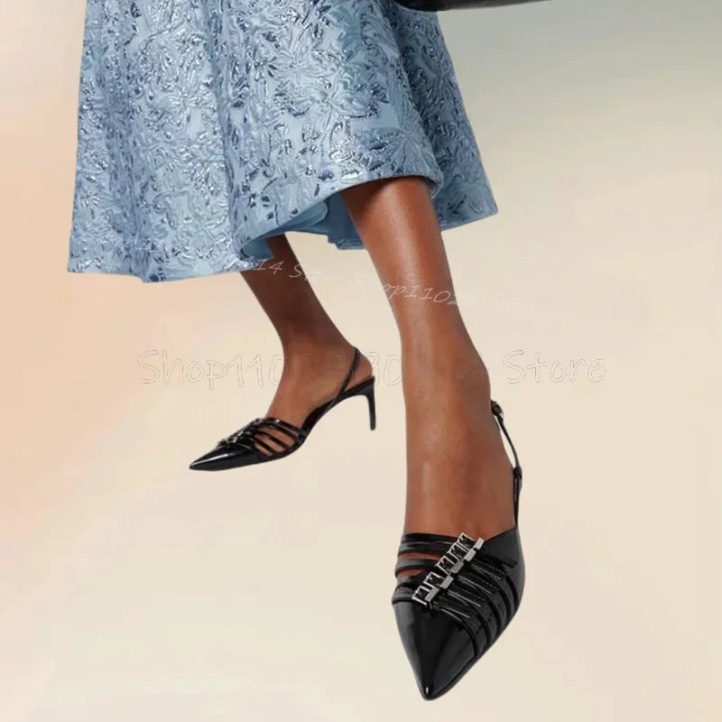 Pink Buckle Decor Hollow Cut Heel Pointed Toe Pumps Buckle Strap Women Shoes Thin High Heels Fashion 2025 Zapatos Para Mujere