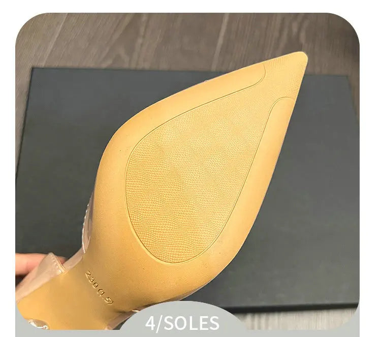 New Autumn Patent Leather Nude High Heels Thin Heel Pointed Bow Korean Version Summer Senior Feeling Hollow Female Pumps