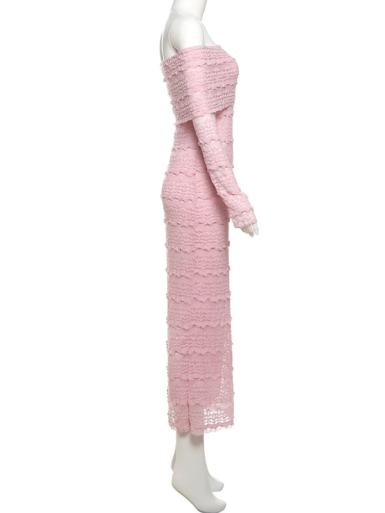 Weird Puss Jacquard Vacation Dress Women Lapel Slash Neck Backless See Through Full Sleeve Beach Party Elegant Chic Long Bodycon