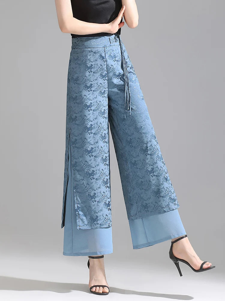 Chiffon Wide Wide Trousers Female Elegant Vintage New Pants Summer Thin Split Loose Skirt Pants Women Black Green