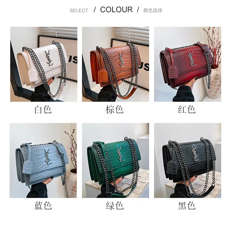 2026 new bag high-end crocodile pattern retro chain bag fashionable single shoulder crossbody bag