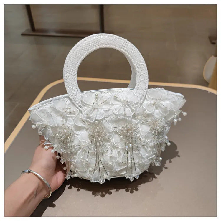 Tassel Flower Ita Bag Women New Shoulder Crossbody Sac A Main Lace Women's Bag Bucket Female Leather Handbag