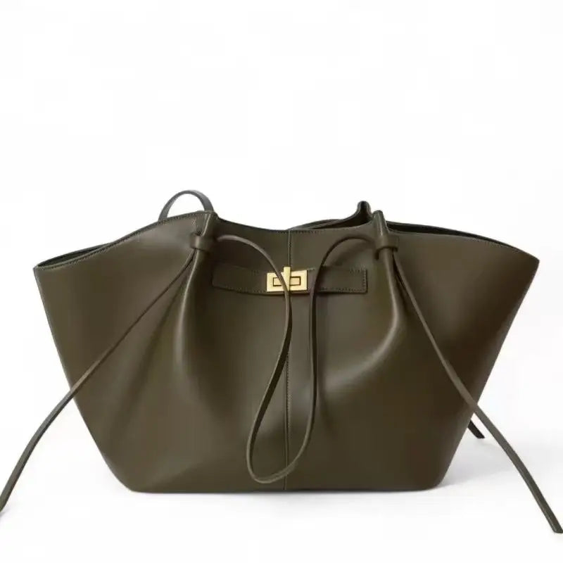 Brand Wing Shaped Handbag Luxury Gold Lock Buckle Design Tote Bag Women Large Capacity Shopping Bag Elegant Commute Underarm Bag