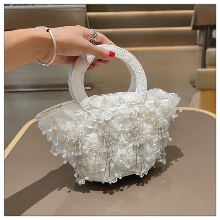 Tassel Flower Ita Bag Women New Shoulder Crossbody Sac A Main Lace Women's Bag Bucket Female Leather Handbag