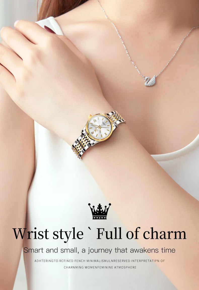 OLEVS 6635 Luxury Brand Ladies Watch Automatic Mechanical Wristwatch Waterproof Stainless Steel Watch For Women Chronograph Date