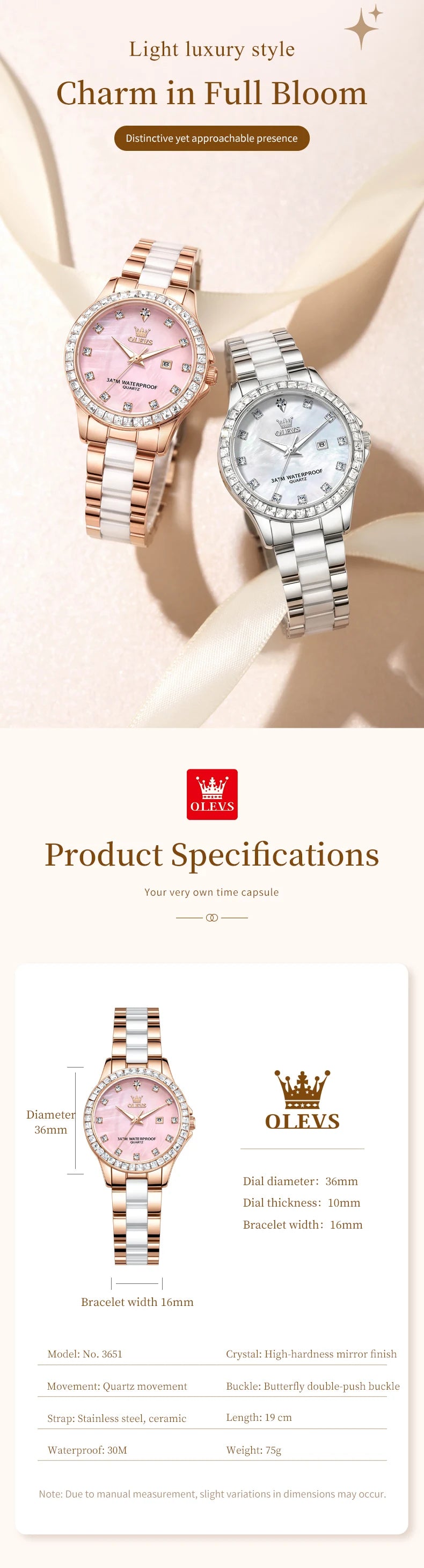 OLEVS New Luxury Ceramic Strap Quartz Watch Women Elegant Diamond Bezel Ladies Wristwatch Waterproof Date Watches Womens Reloj