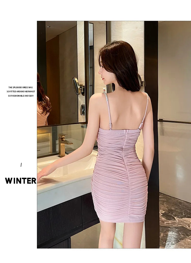 Nightclub sexy low-cut backless tight skirt sweet slim-fitting hip-wrapped slim bottoming dress bar dancing skirt