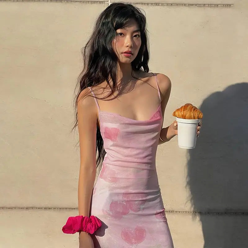 French Sexy Double-layer Gauze Sling Dress Female Summer Spice Girl Slim Hip Dress