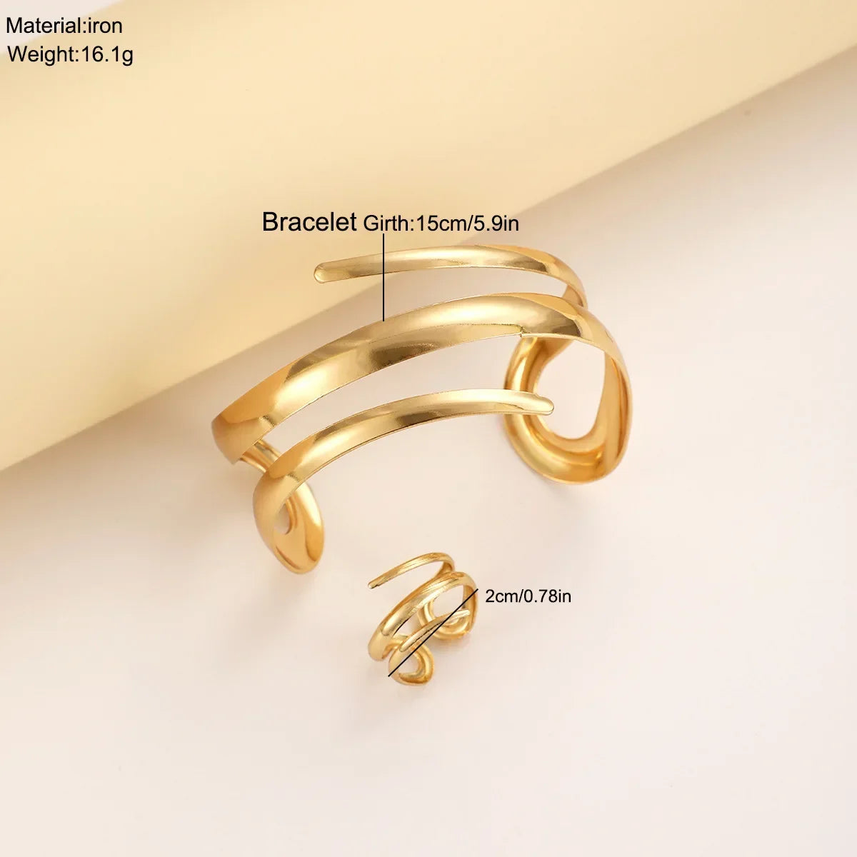 Stainless Steel Water Drop Bangle Ring Set for Women Luxury Geometric Teardrop Open WristCuff Irregular Twisted Bracelet Jewelry