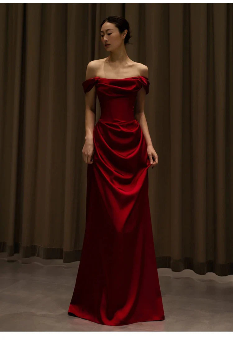 Lautaro Spring Extra Long Birthday Party Evening Satin Off Shoulder Floor Length Dresses for Women Luxury Elegant Clothing 2024