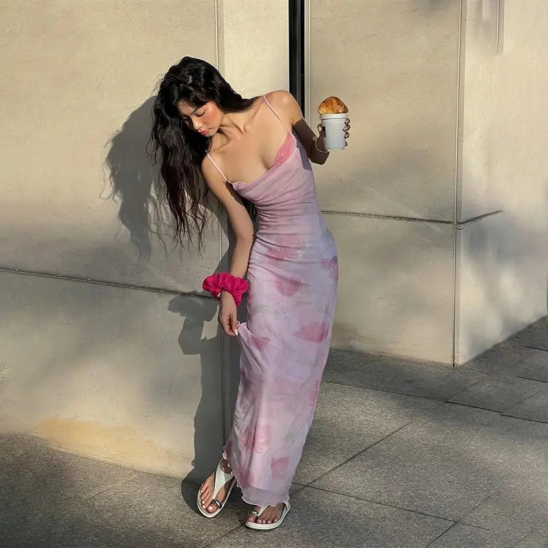 French Sexy Double-layer Gauze Sling Dress Female Summer Spice Girl Slim Hip Dress