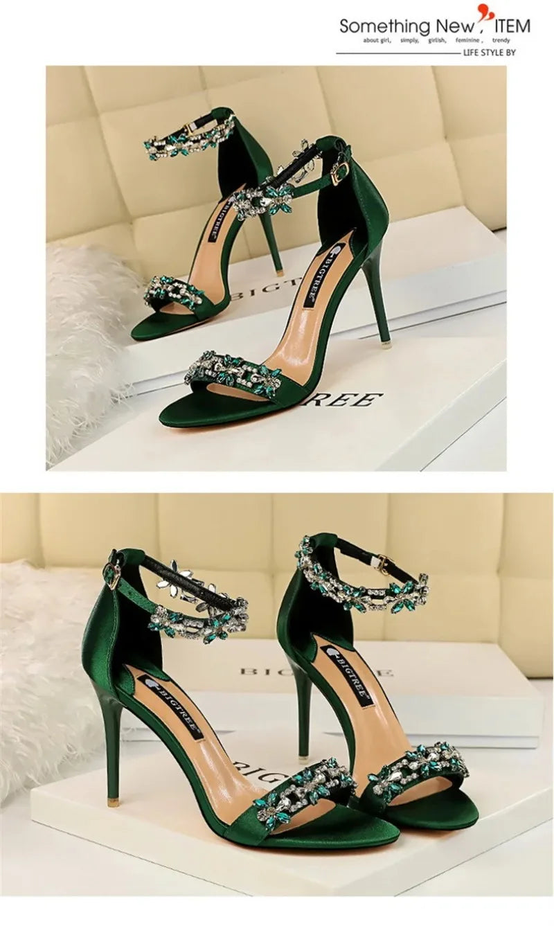 Fashion Designer Women's Shoes Luxury Rhinestone High Heeled Sandals for Woman Summer New Open Toe Casual Shoes Sandalias Mujer