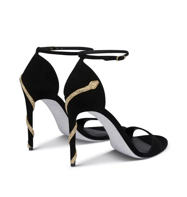 2025 Spring Summer New Style French Beauty Sandals Women'S Thin Heels Snake Twisting High Heels Party Dress Shoes