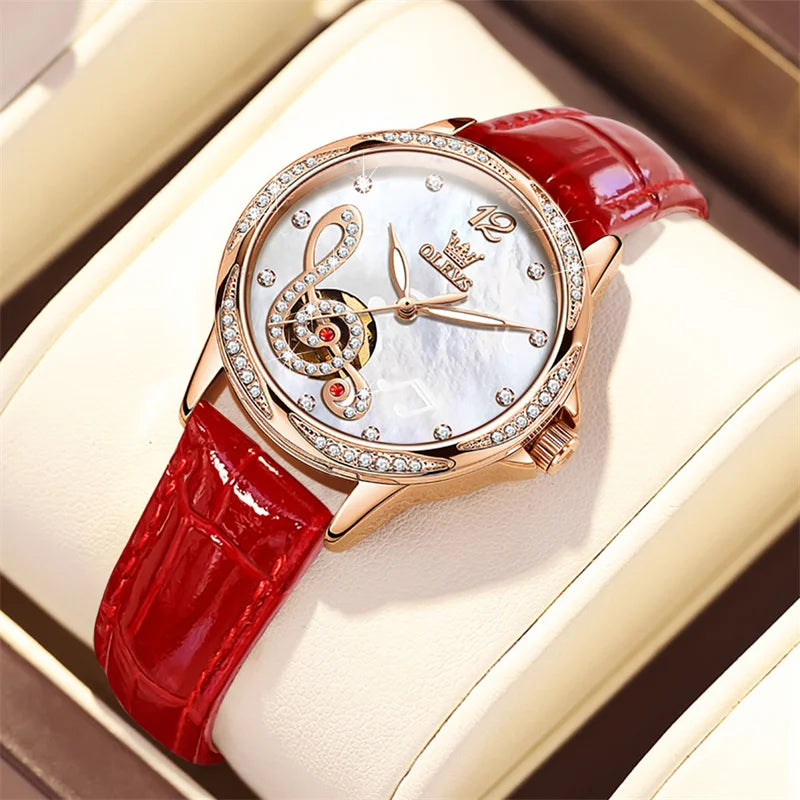 OLEVS Ceramic Diamond Women Watches Luxury Brand Musical Note Automatic Mechanical Watch Women Relogio Feminino Gift