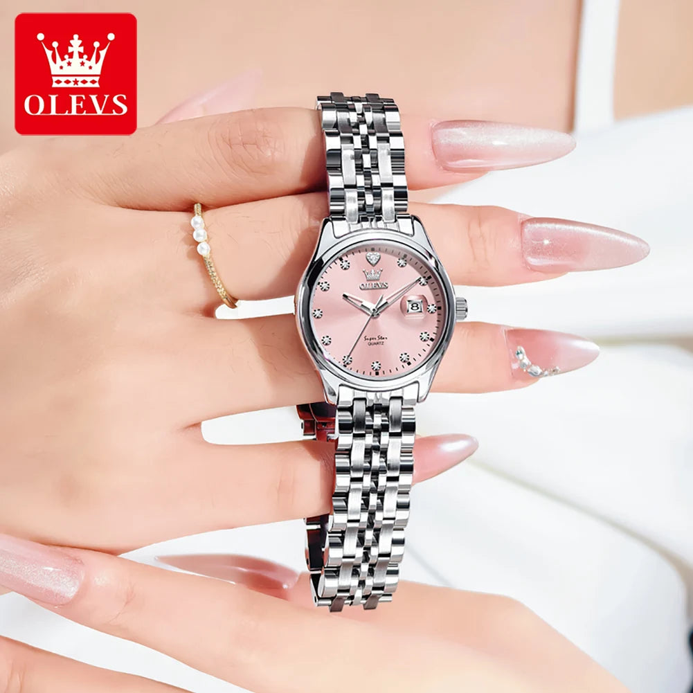 OLEVS Women's Watches 5649L Trend Fashion Original Quartz Watch for Lady Stainless Steel Strap Waterproof Luminous Date Elegant