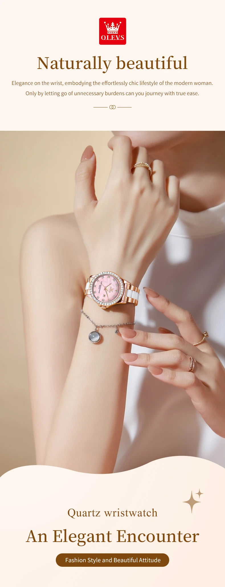 OLEVS New Luxury Ceramic Strap Quartz Watch Women Elegant Diamond Bezel Ladies Wristwatch Waterproof Date Watches Womens Reloj