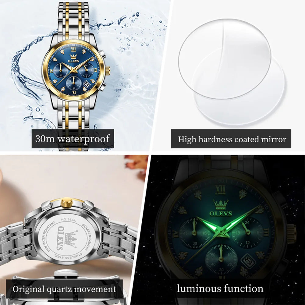 OLEVS 2858 Women Watch Luxury Brand Quartz Watch Waterproof Luminous Date Chronograph Women Bracelet Dress Diamond Watch Reloj