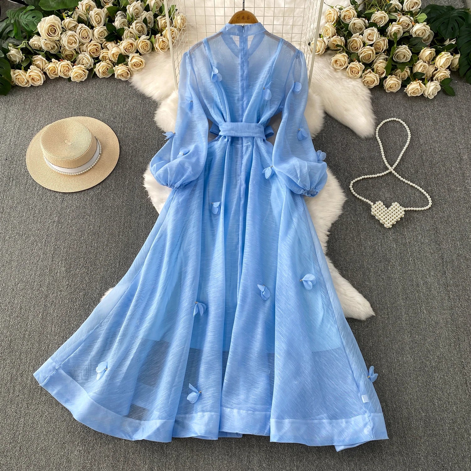 Chic vintage long sleeve floral button Elegant Fairy korean fashion autumn Sundress women clothing