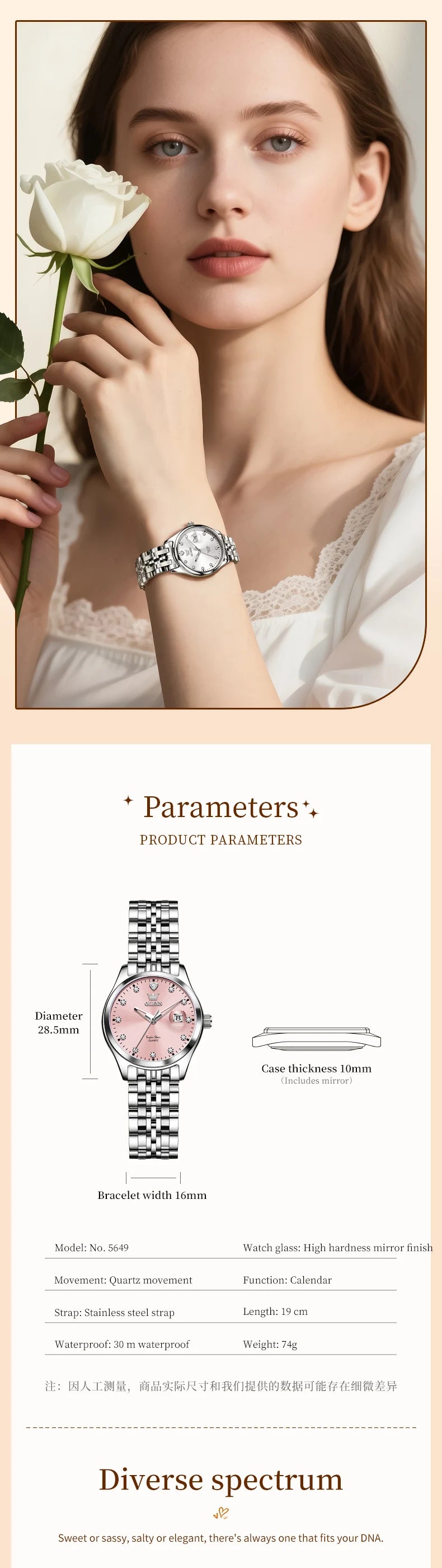 OLEVS Women's Watches 5649L Trend Fashion Original Quartz Watch for Lady Stainless Steel Strap Waterproof Luminous Date Elegant