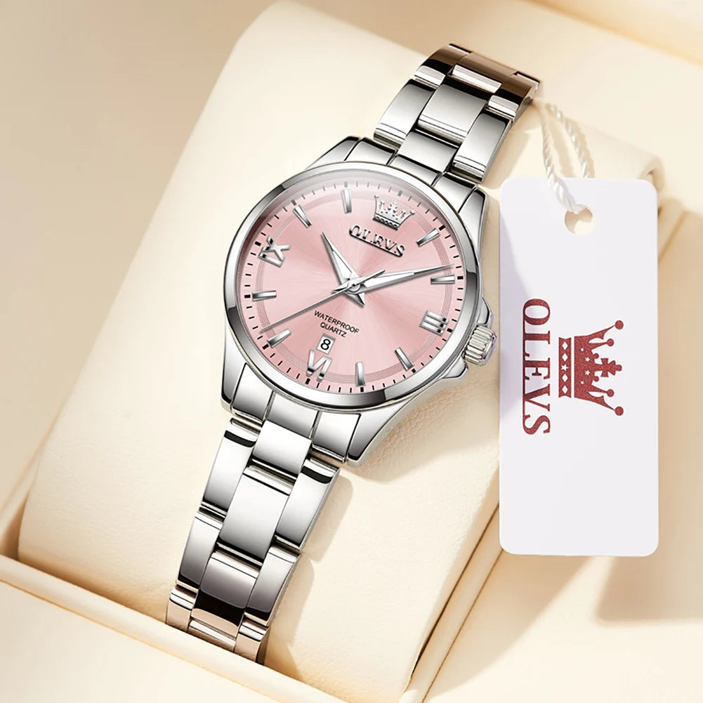 OLEVS Luxury Quartz Watch for Women Elegant Stainless Steel Women's Watches Gifts Waterproof Fashion Trend Simple Ladies Watch