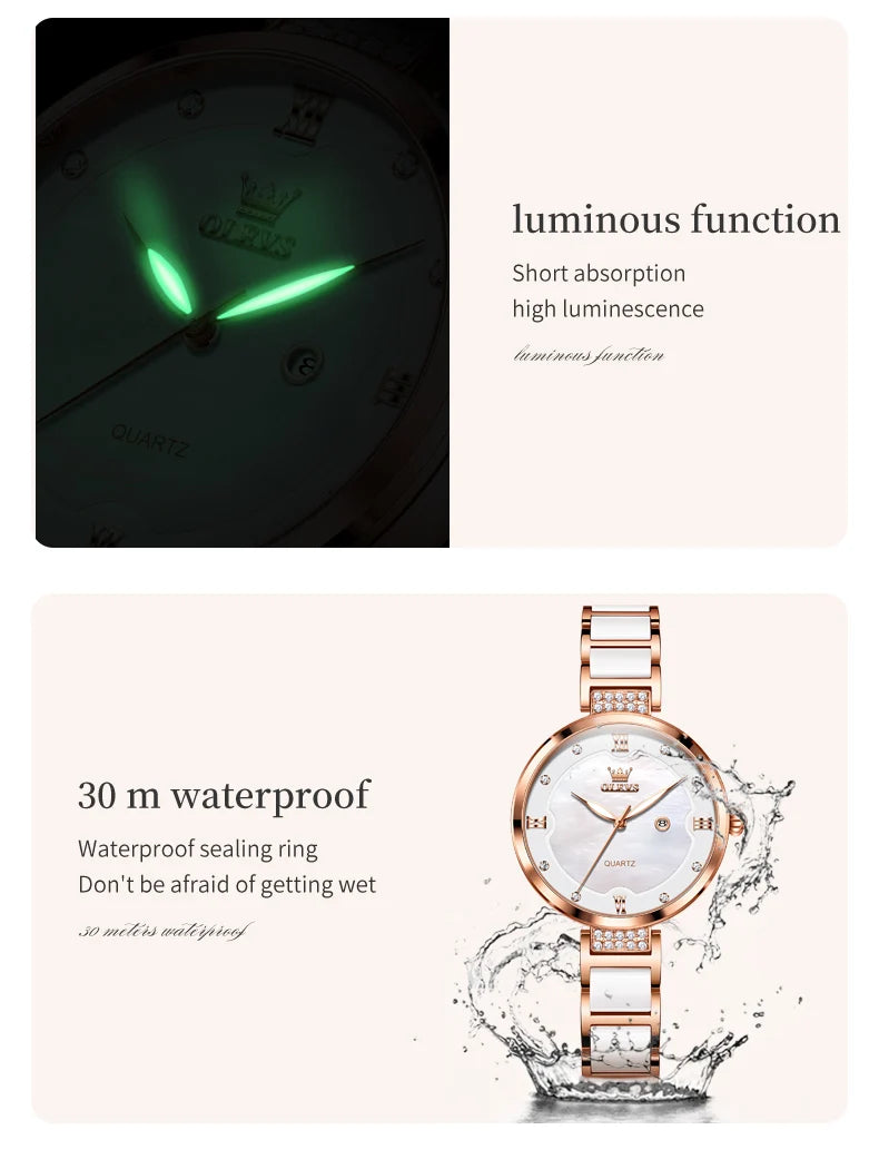 OLEVS 5589 Top Luxury Diamond Quartz Women Watch Fashion Elegant Rose Gold Waterproof Women Watch Brand Bracelet Set Reloj Mujer