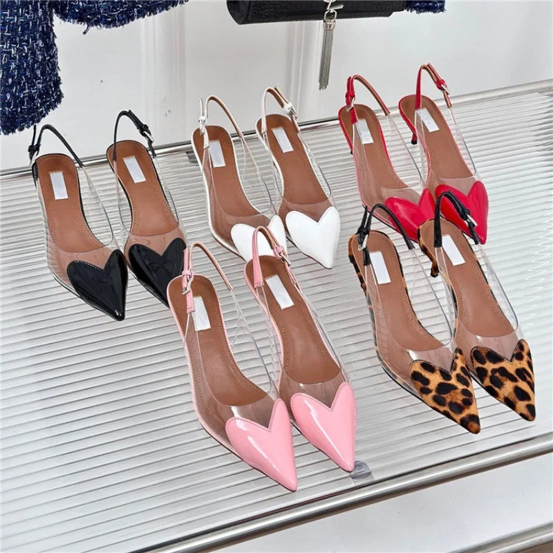 2025 European Summer New Women'S Sandals Pointy Thin Heels High Heels Back Empty Head Transparent Film Fashion Women'S Pumps