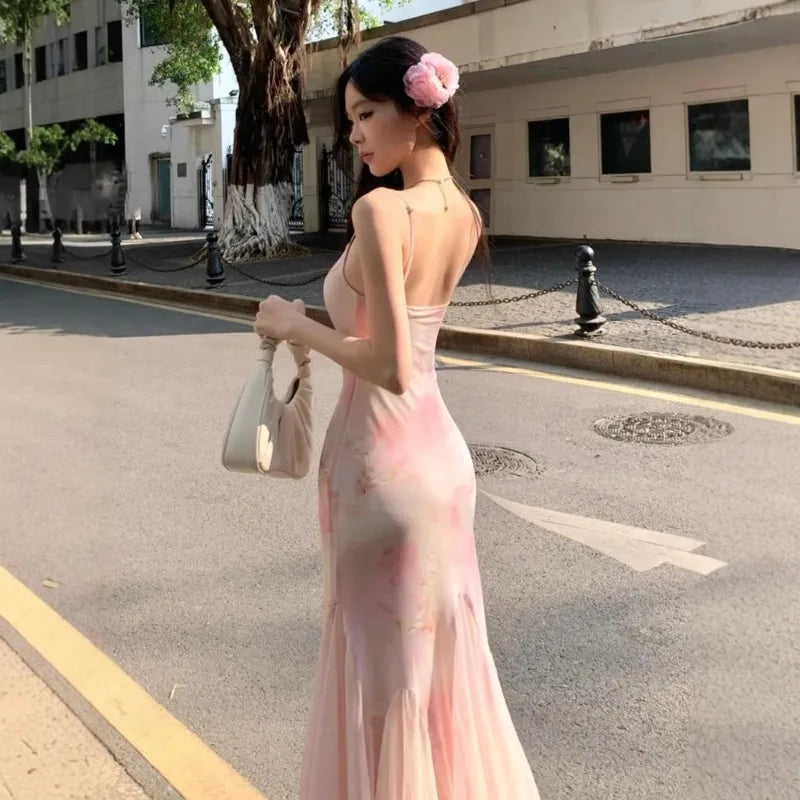 Rendering Floral Dress Women's Summer Super Fairy Gauze Skirt Sexy Hip-hugging Waist Slim Fishtail