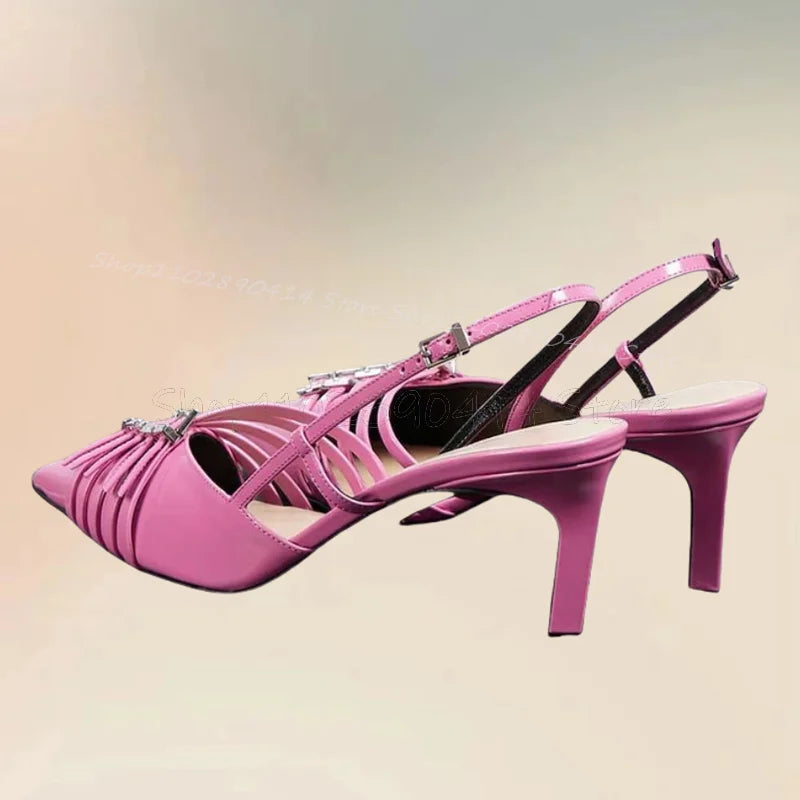 Pink Buckle Decor Hollow Cut Heel Pointed Toe Pumps Buckle Strap Women Shoes Thin High Heels Fashion 2025 Zapatos Para Mujere
