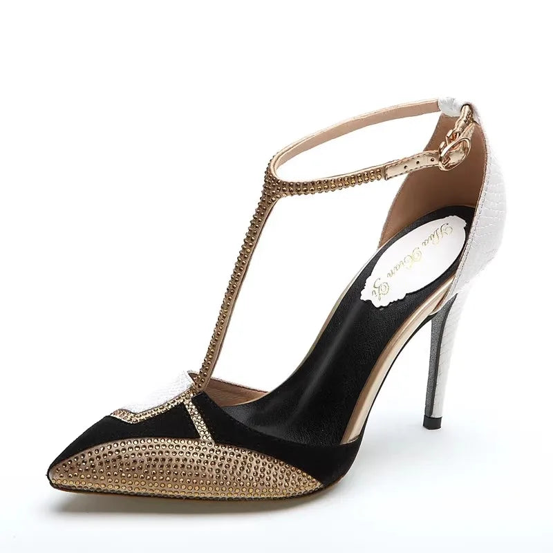 Spring and summer pointed toe hollow patent leather shoes thin high-heeled banquet dress large size small size women's sandals