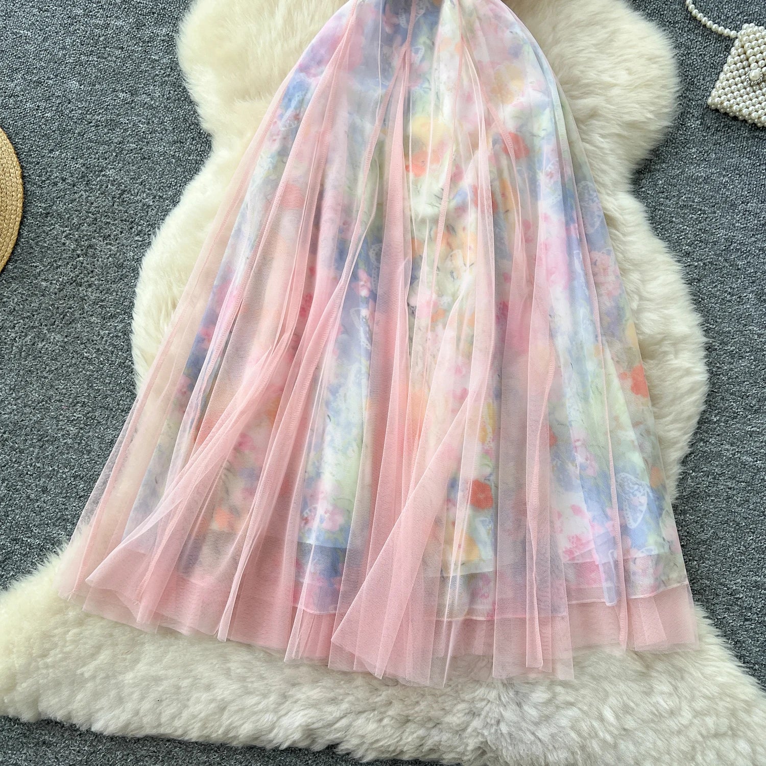 2025 French Fairycore 3D Butterfly Chic Dress Spaghetti Strap Sleeveless Print Design Summer Fashion Vacation Mesh Long Dress
