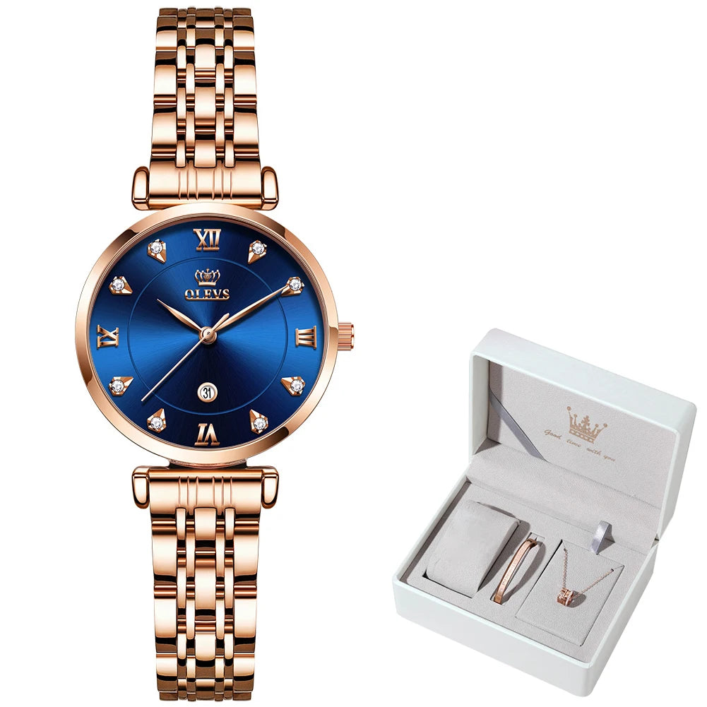 OLEVS Top Brand New Women Fashion Quartz Watch Waterproof Luxury Women Watches Stainless Steel Strap Date Clock Lady