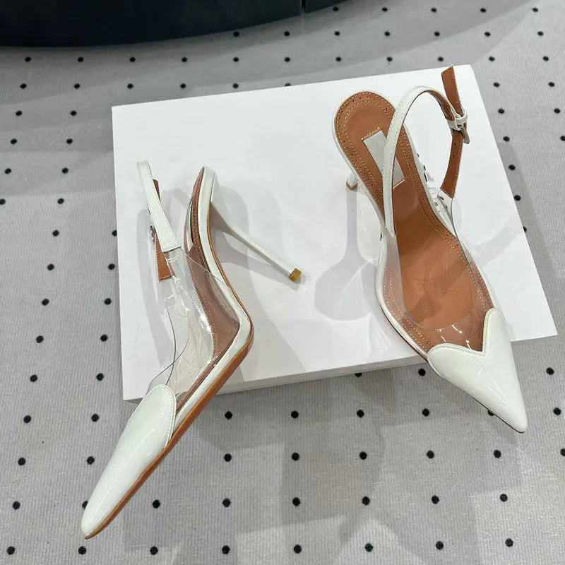 2025 European Summer New Women'S Sandals Pointy Thin Heels High Heels Back Empty Head Transparent Film Fashion Women'S Pumps