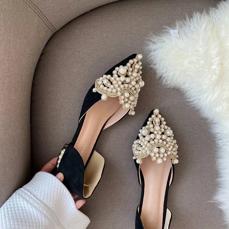 2024 Trend Pearl Ballet Flats Women Pumps Floors Shoes Without Heels Loafers Female Dress Moccasins Ladies Luxury Autumn Zapatos