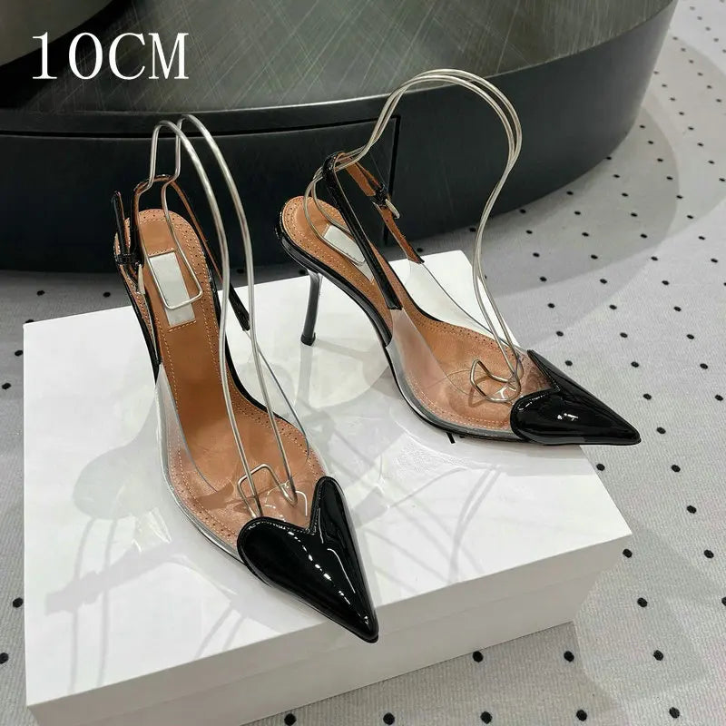 2025 European Summer New Women'S Sandals Pointy Thin Heels High Heels Back Empty Head Transparent Film Fashion Women'S Pumps