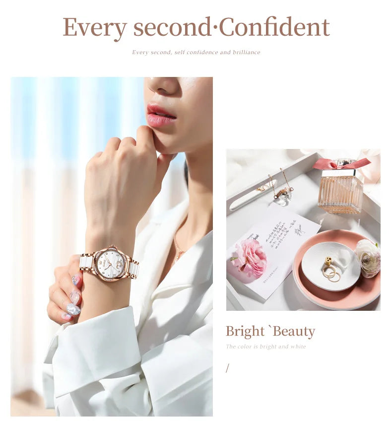 OLEVS Ladies Watch Woman Luxury Fashion Waterproof Watch for Women Watches Ceramic Automatic Mechanical Clock Gift Relogio