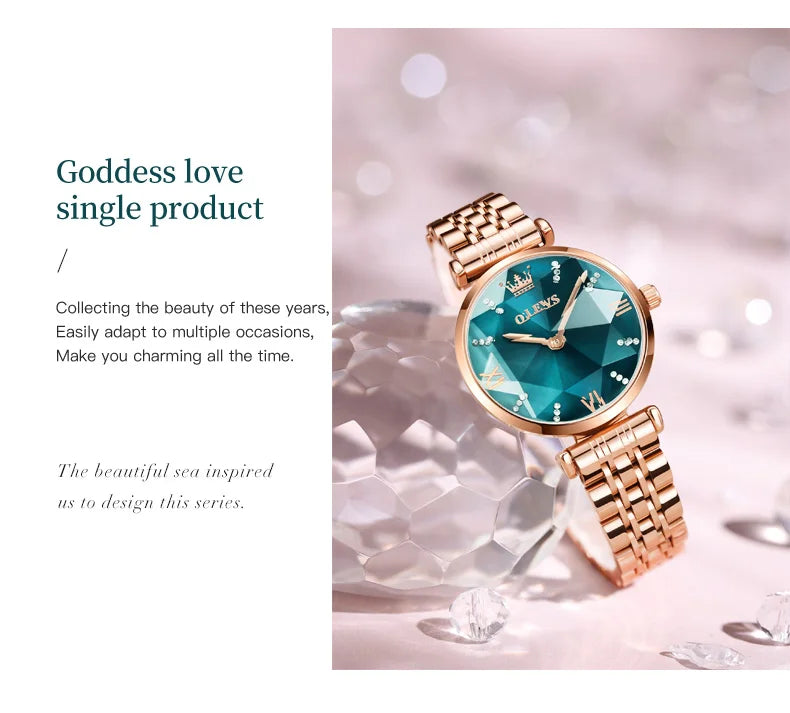 OLEVS New Women Luxury Jewel Quartz Watches Waterproof Stainless Steel Strap Watch For Women Fashion Date Clock Diamond Mirror