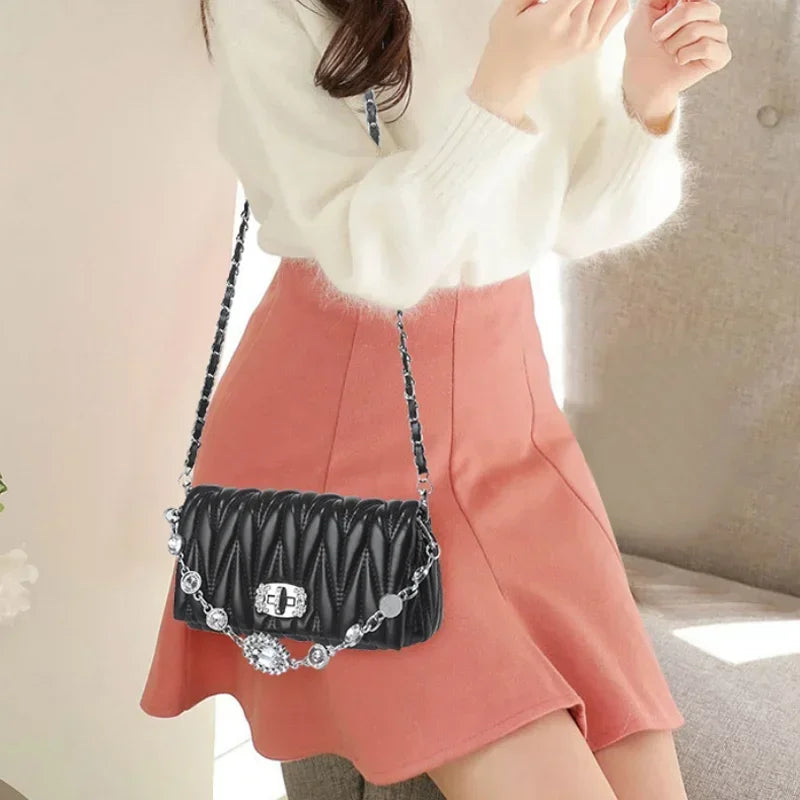 Women Bags Luxury Designer Purses and Handbags Rhinestone Chain Flap Crossbody Small Square Bag Casual Shoulder Messenger Bags