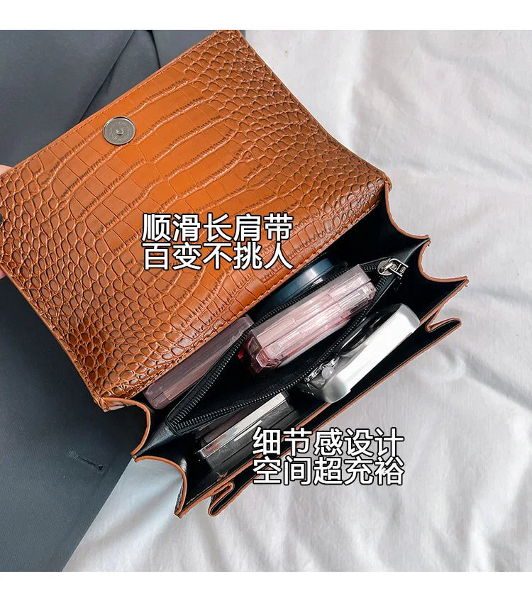 2026 new bag high-end crocodile pattern retro chain bag fashionable single shoulder crossbody bag